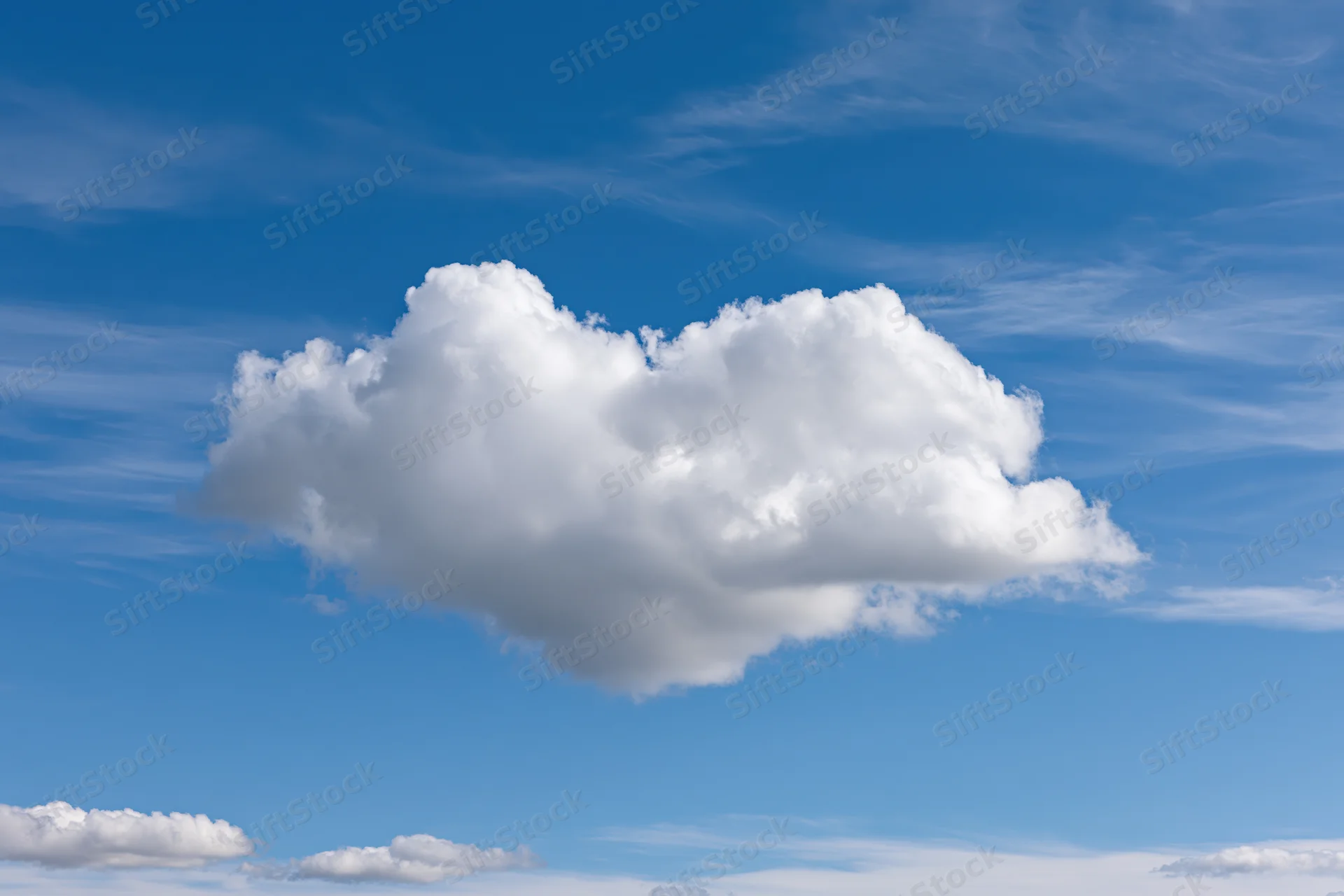 Large white cumulus cloud shaped like a heart floating in a clear blue sky