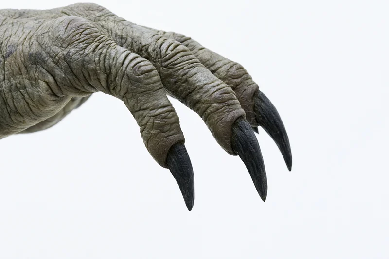 Monster claw hand with long sharp black talons isolated on white background