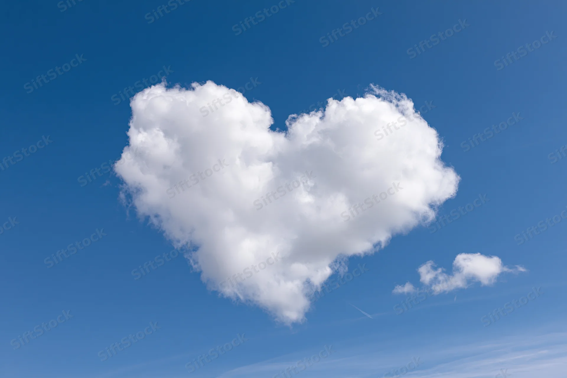 Heart-shaped cloud floating in a clear blue sky