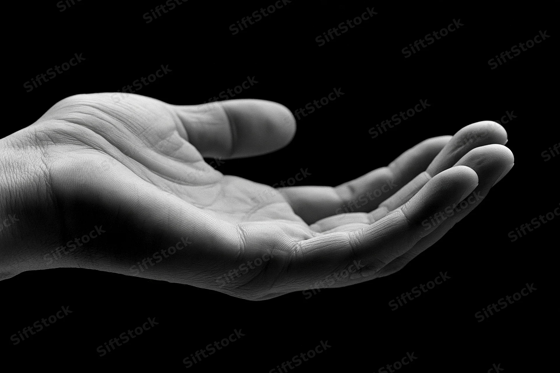 Open hand cupped upward against black background