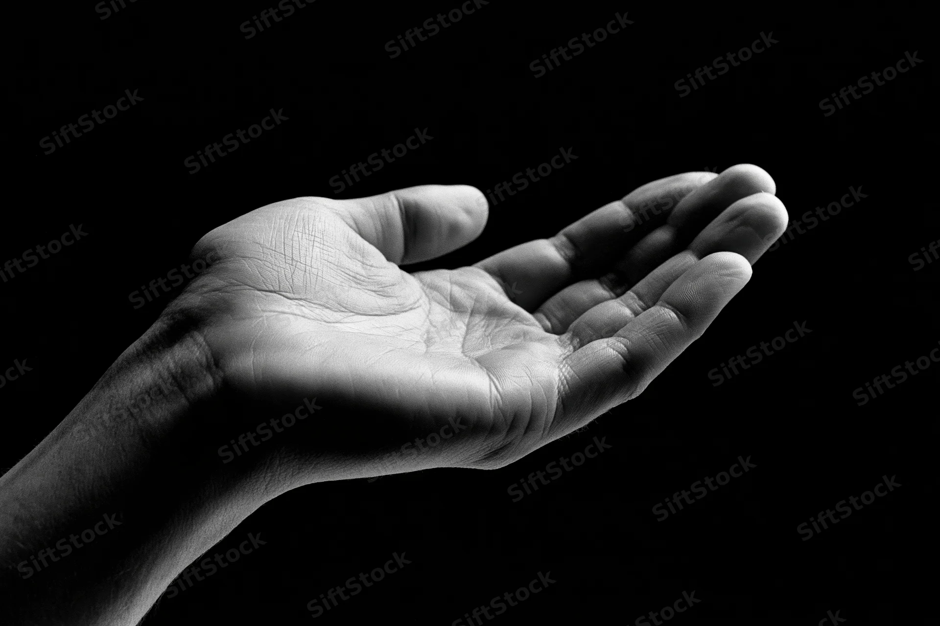 Open hand cupped upward against black background