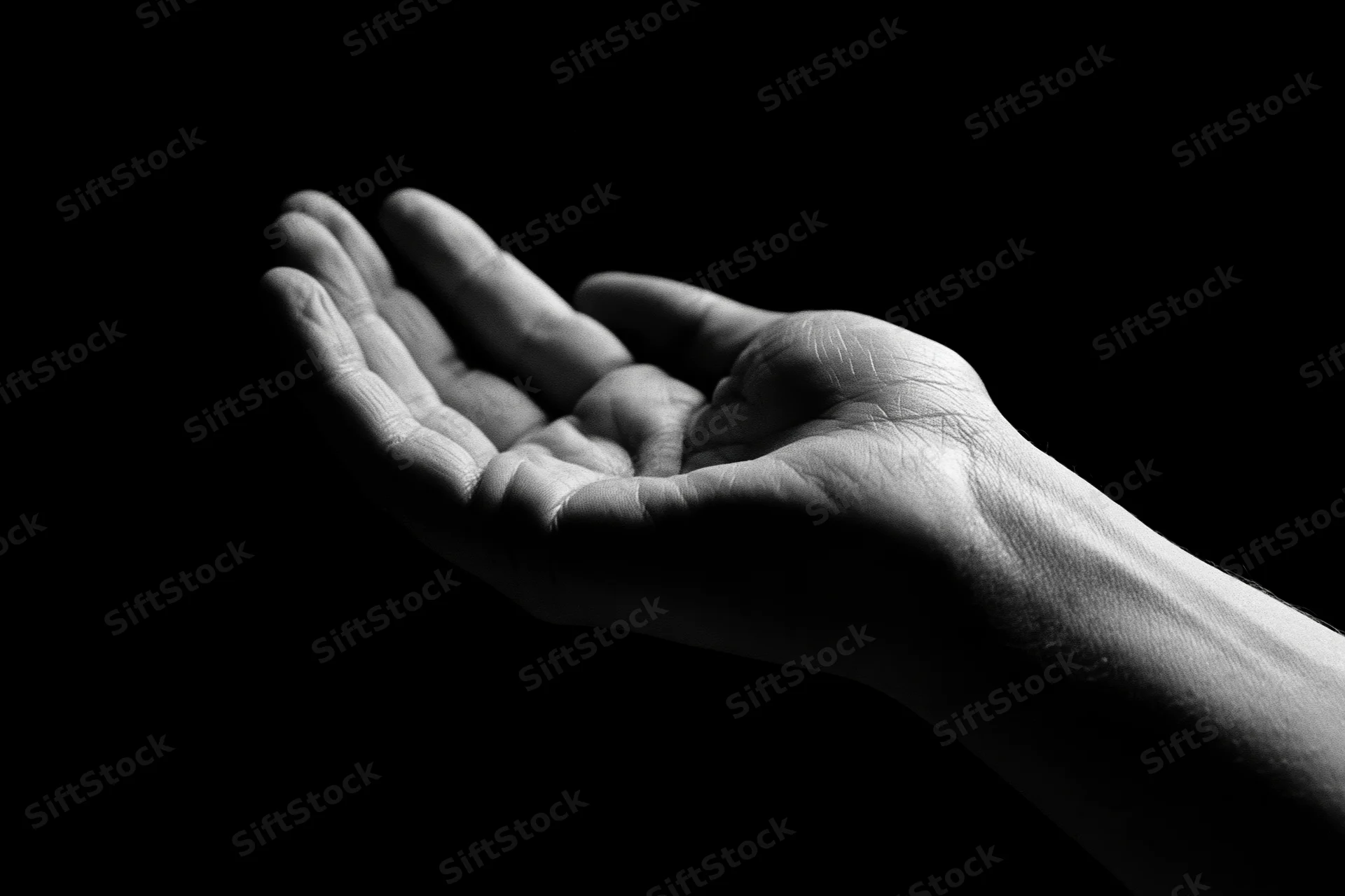 Open hand cupped upward against black background