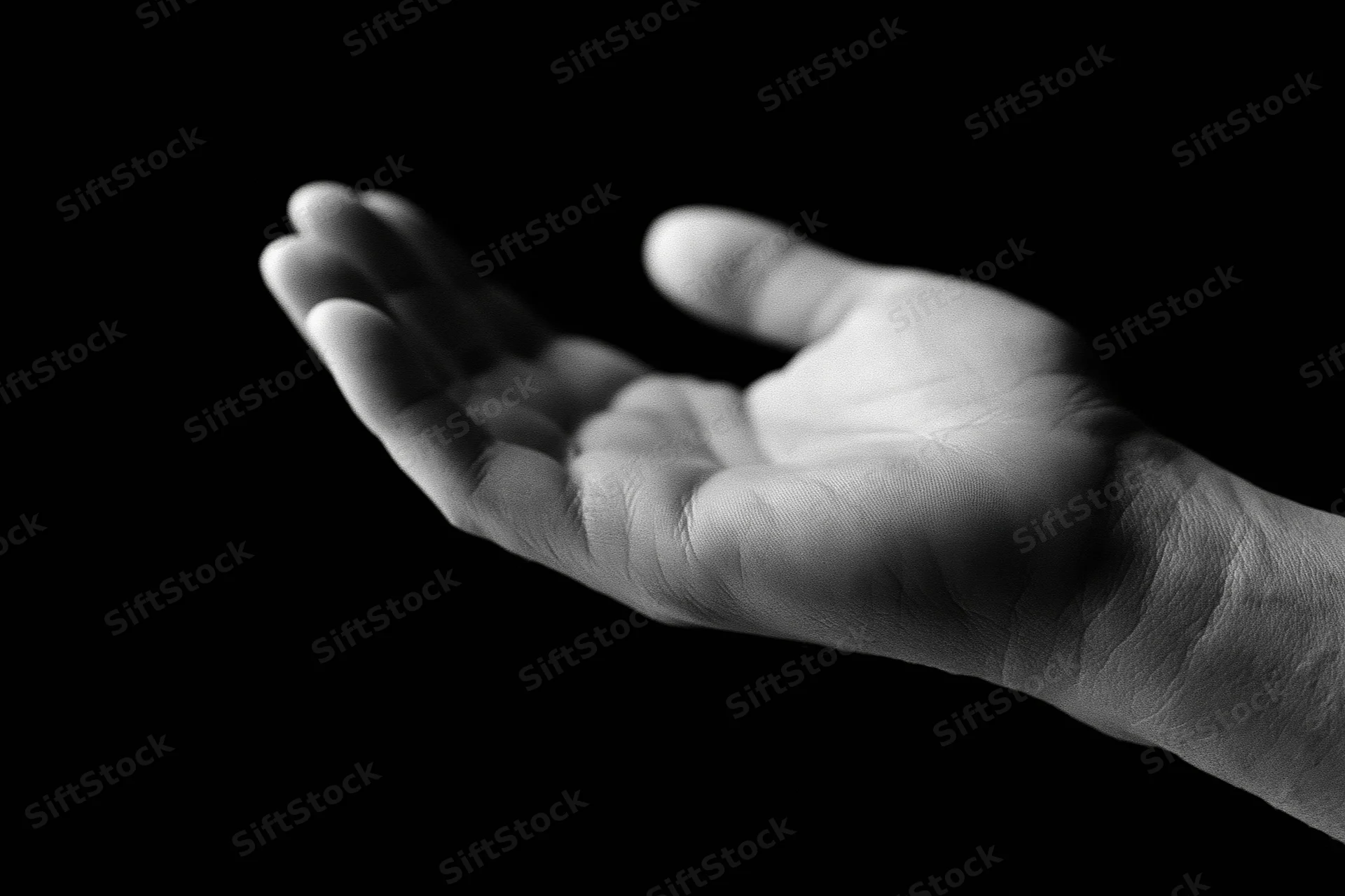 Open hand cupped upward against black background
