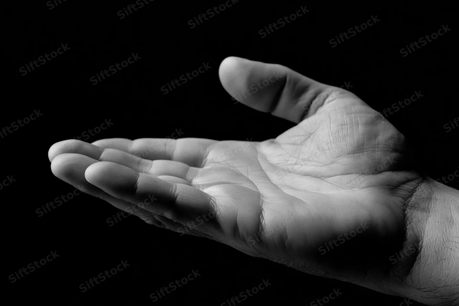 Open hand cupped upward against black background
