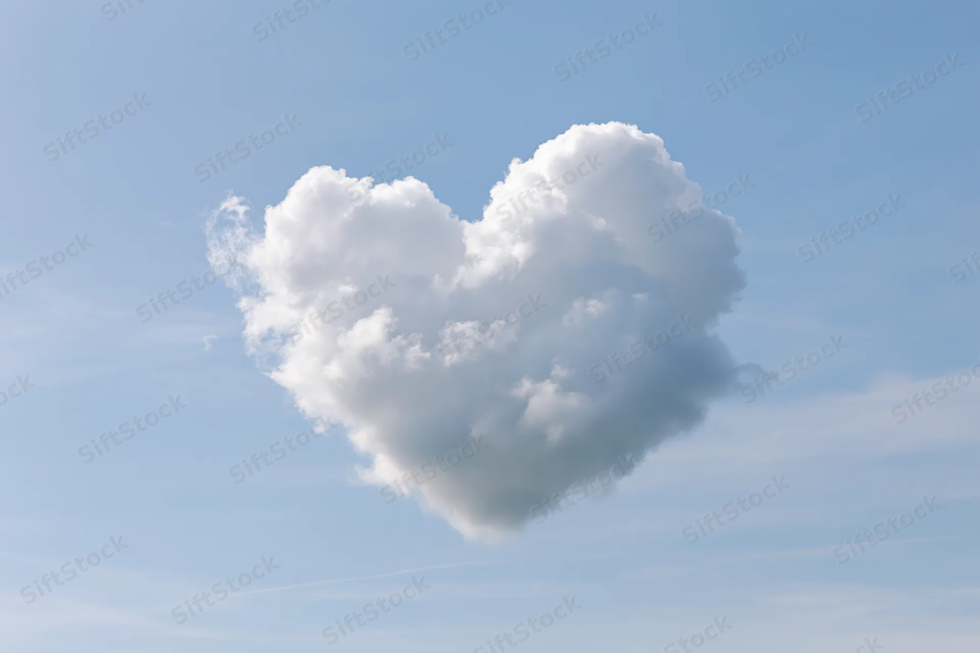 Heart-shaped cloud floating in a clear blue sky
