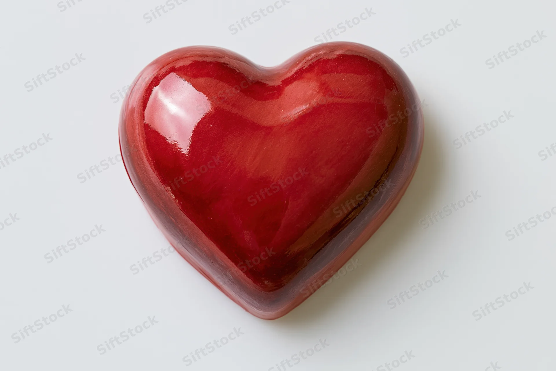 Glossy red heart-shaped candy centered on white background