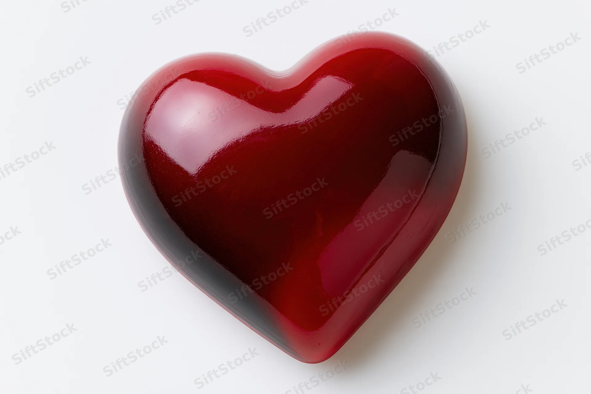 Glossy red heart candy centered on white background