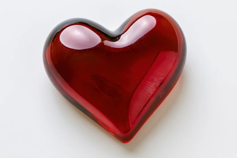 Glossy red heart ornament centered on white background
