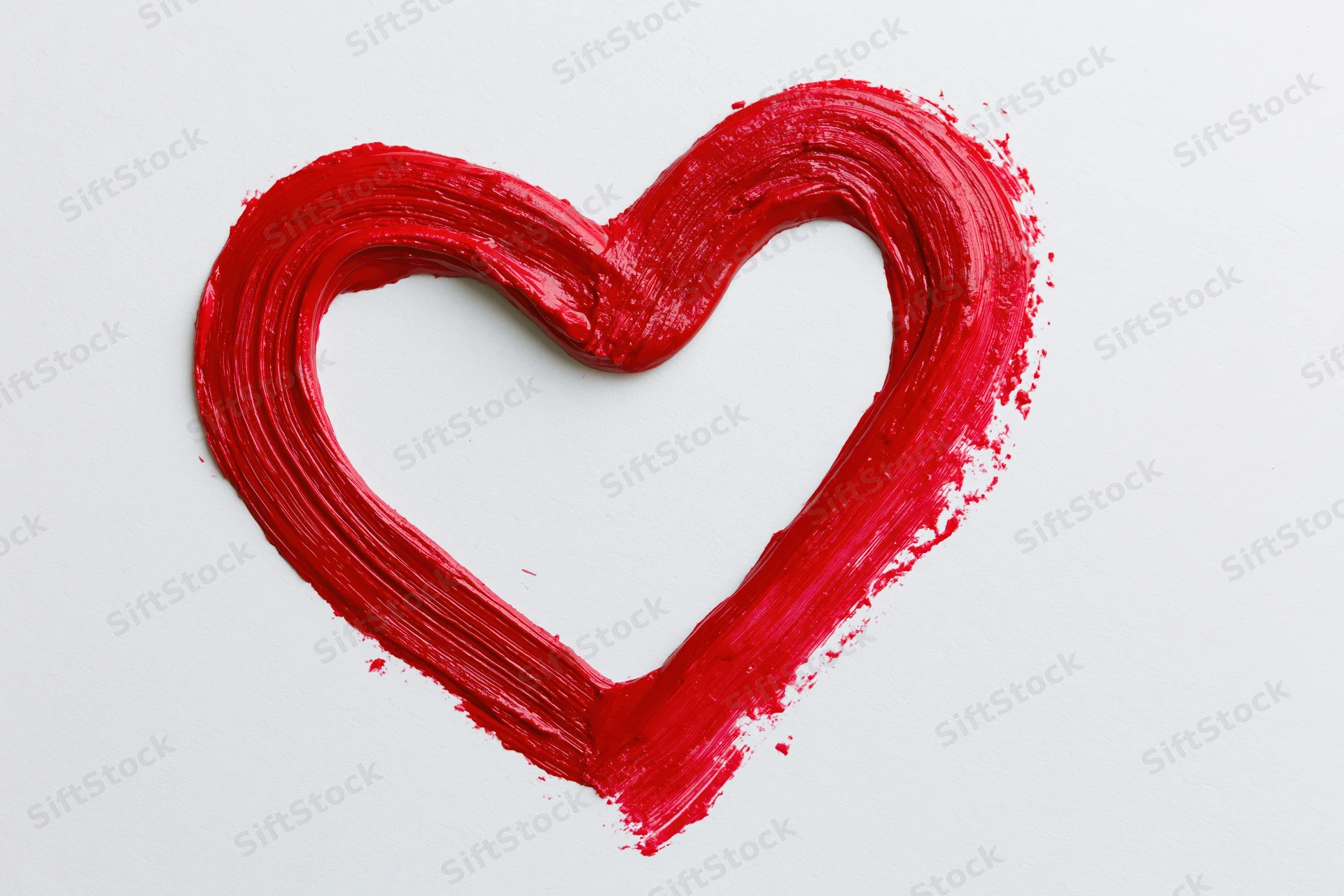 Red heart outline painted with thick brushstrokes on white background