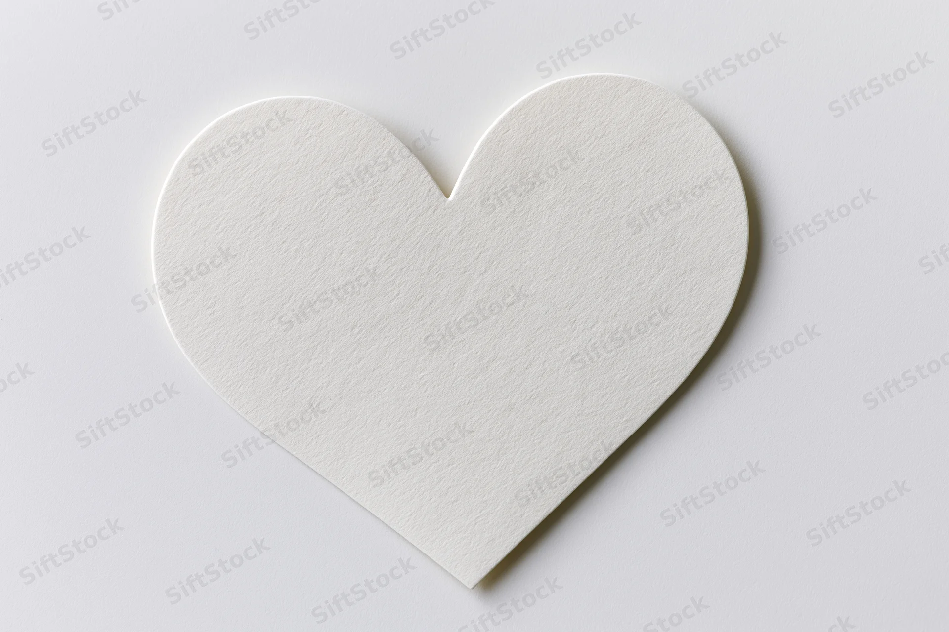White heart-shaped paper cutout lying flat on a plain white surface