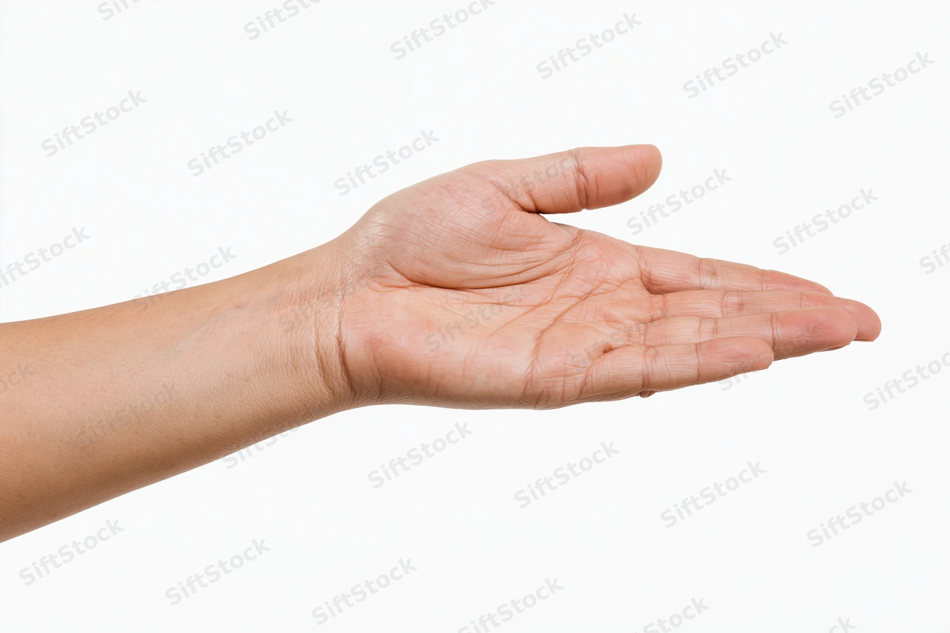 Open hand extended against white background