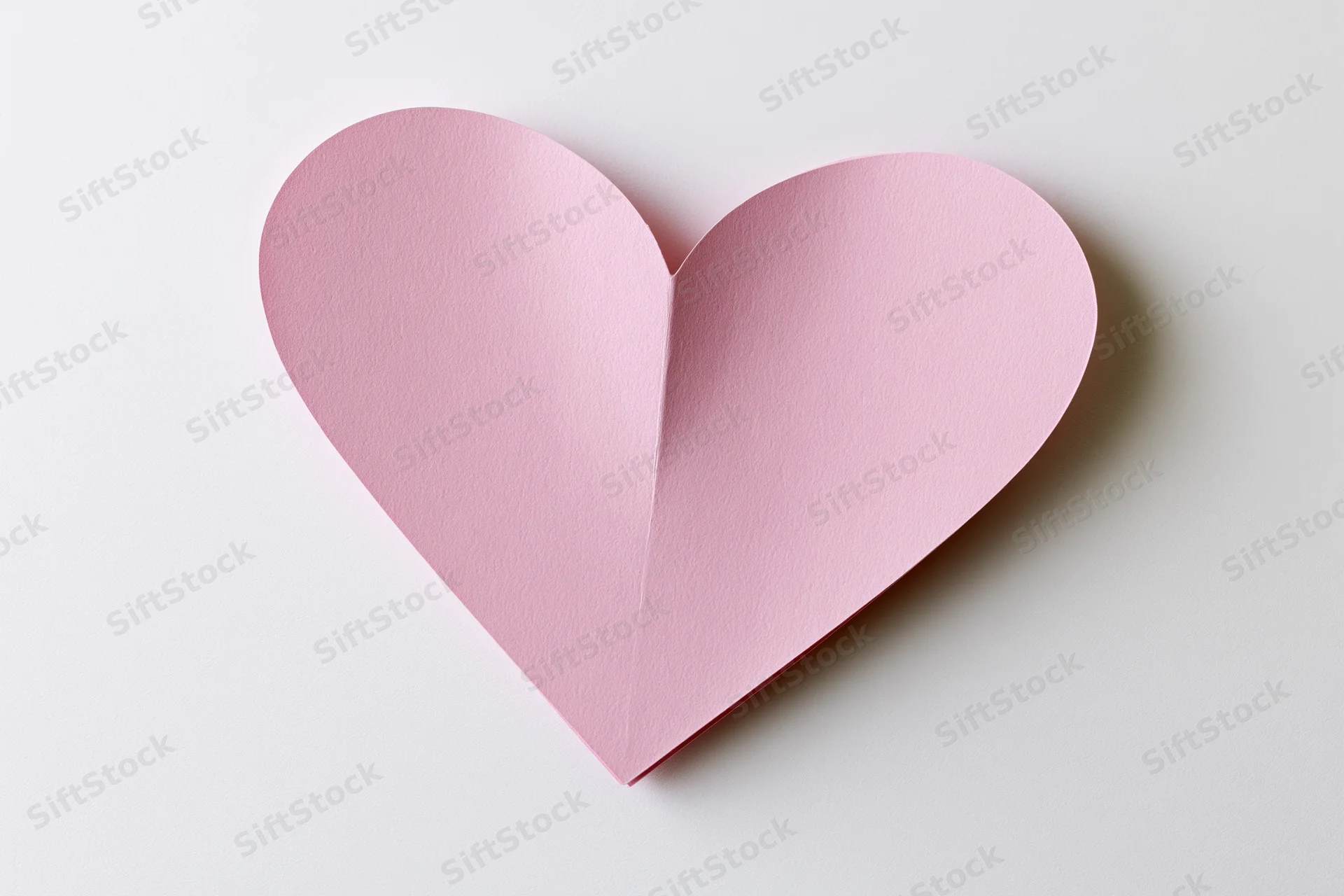 Pink paper heart cutout lying flat on white surface