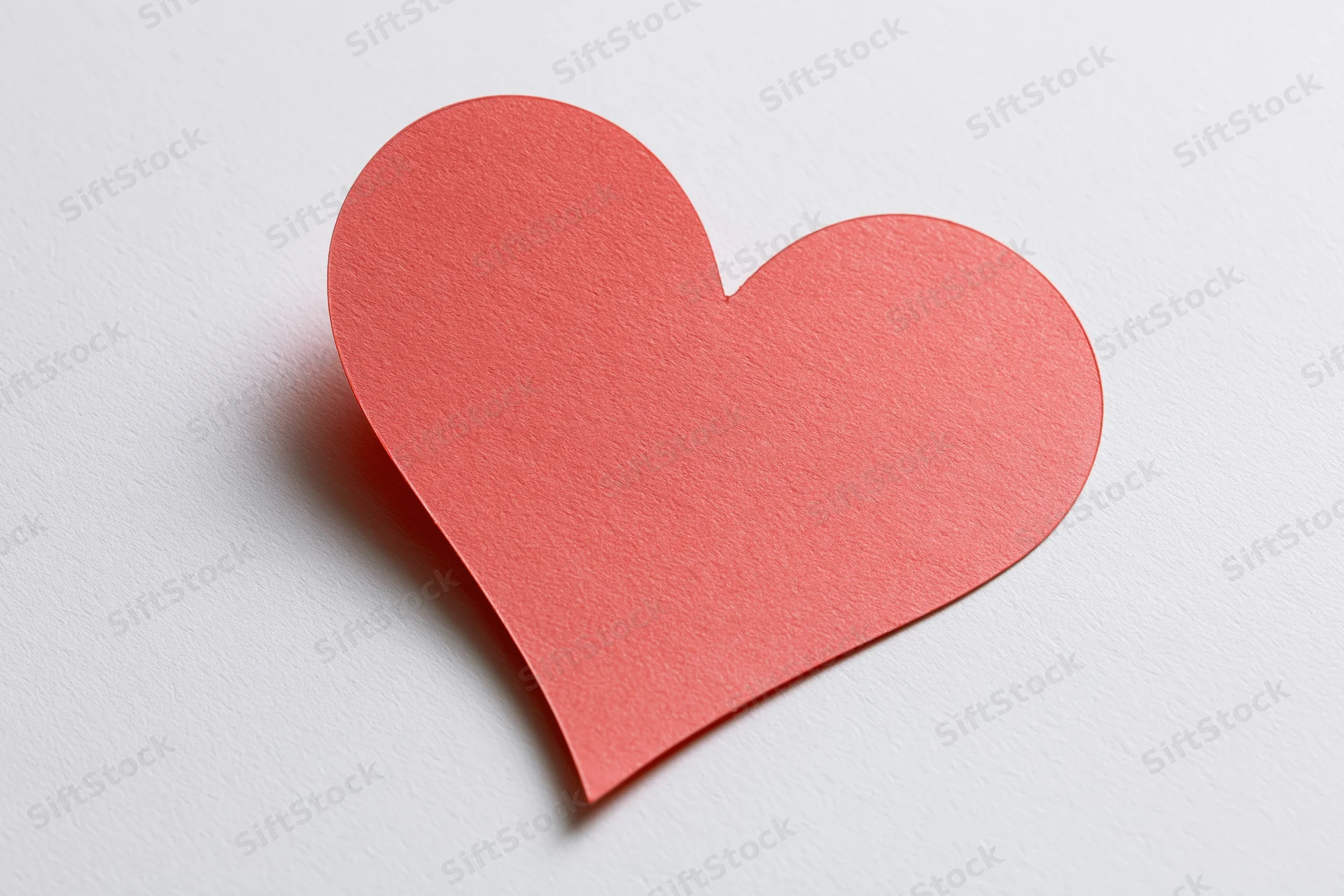 Red-pink paper heart cutout lying flat on white surface