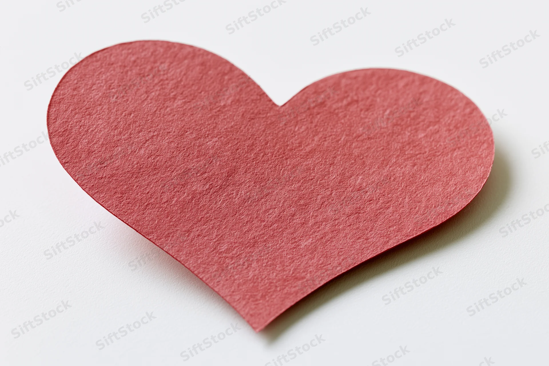 Red paper heart cutout lying flat on white surface