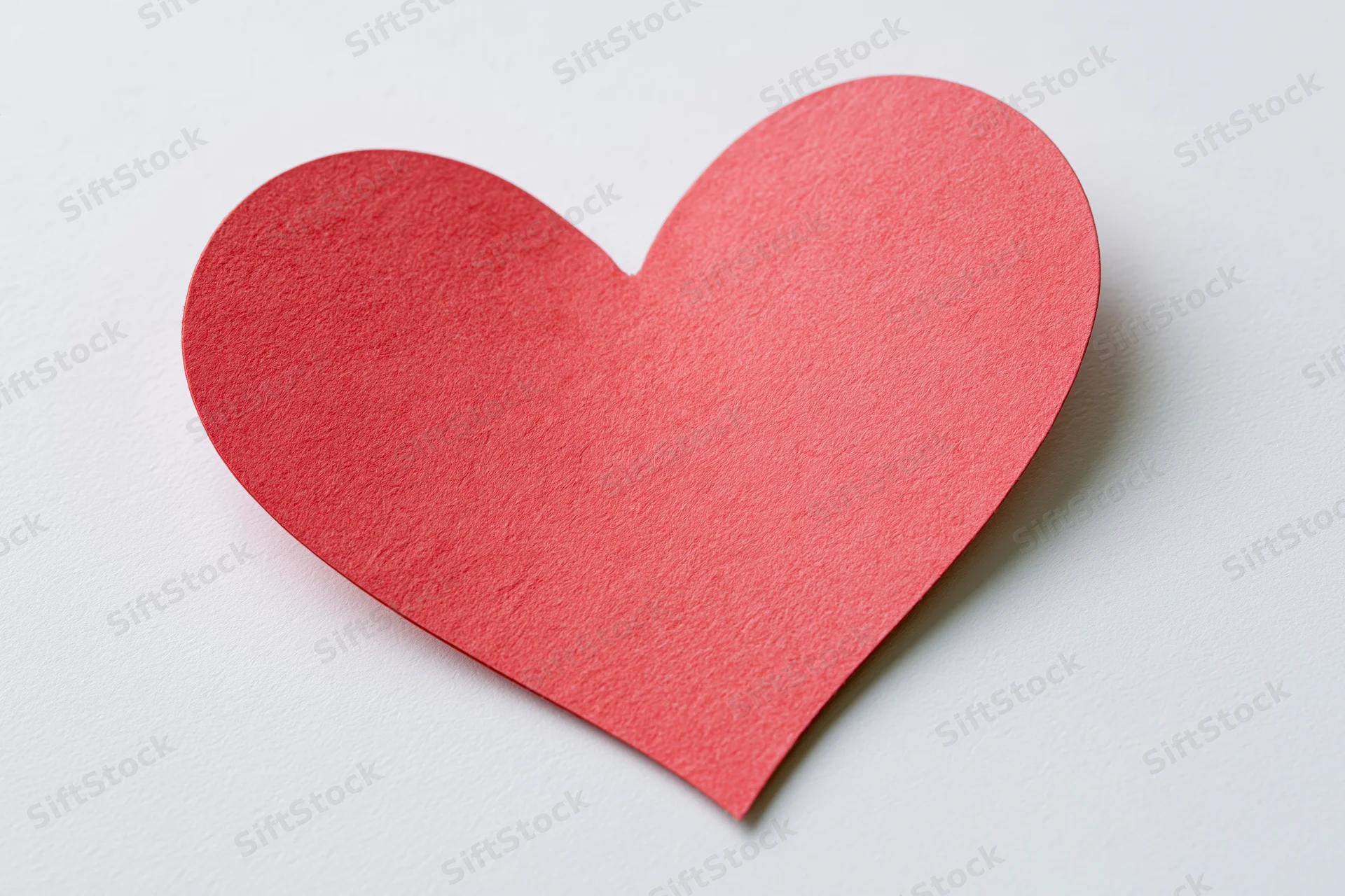 Red-pink paper heart cutout lying flat on white surface