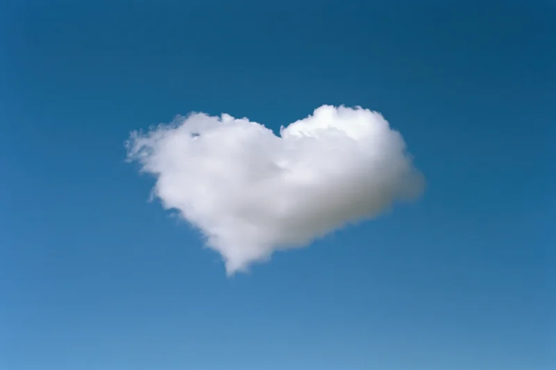 Heart-shaped cloud floating in clear blue sky