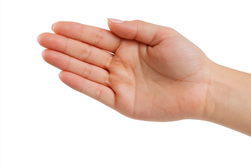 Woman's hand in open palm gesture isolated on white background