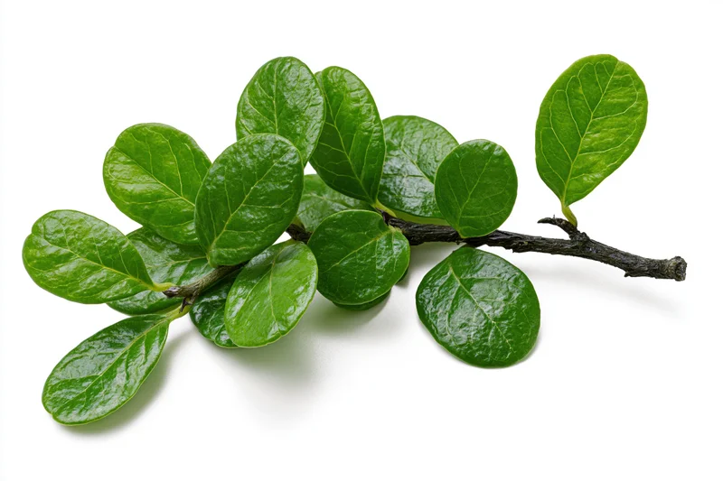 A small branch with fresh green oval leaves isolated on white