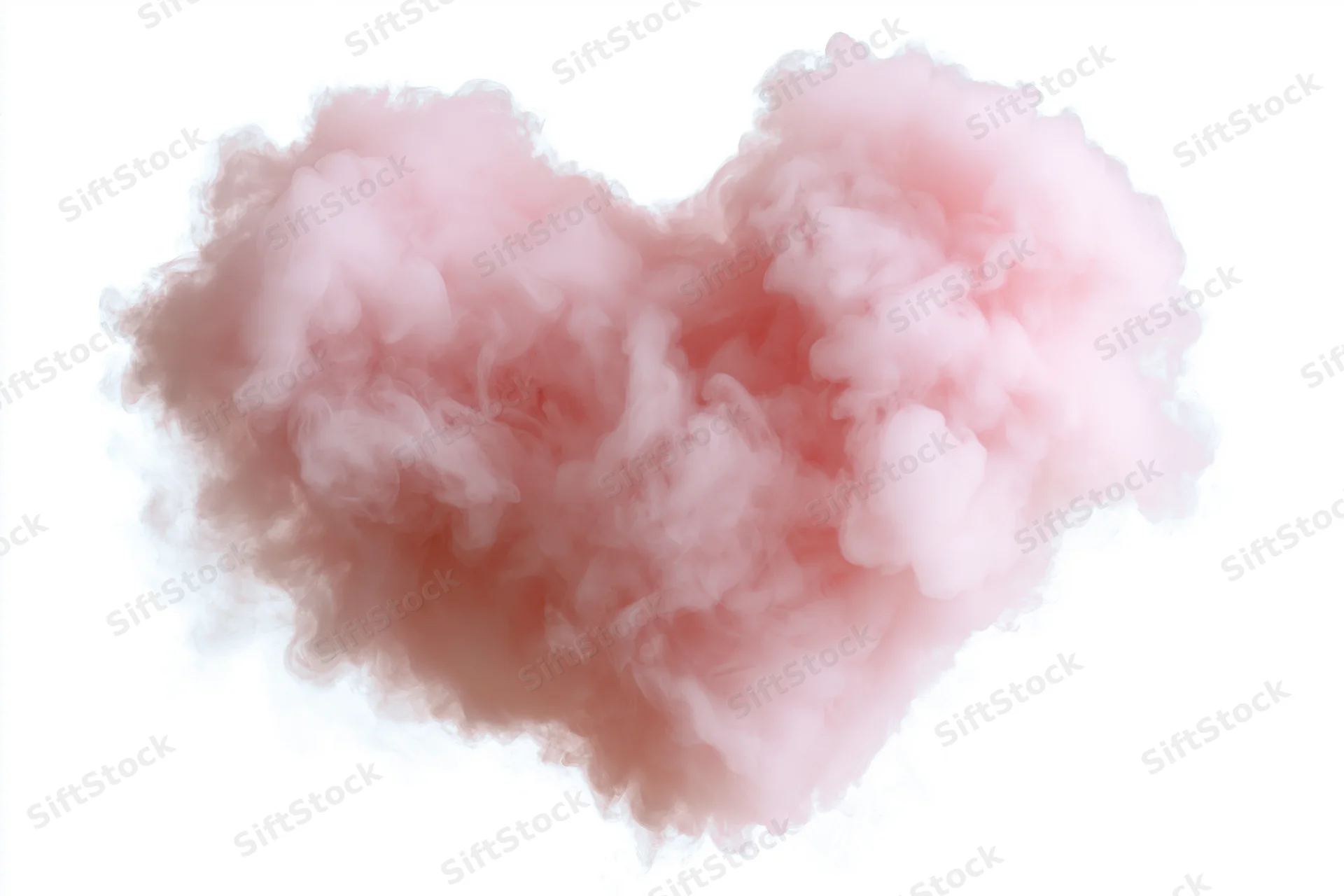 Pink smoke forming a heart shape against white background