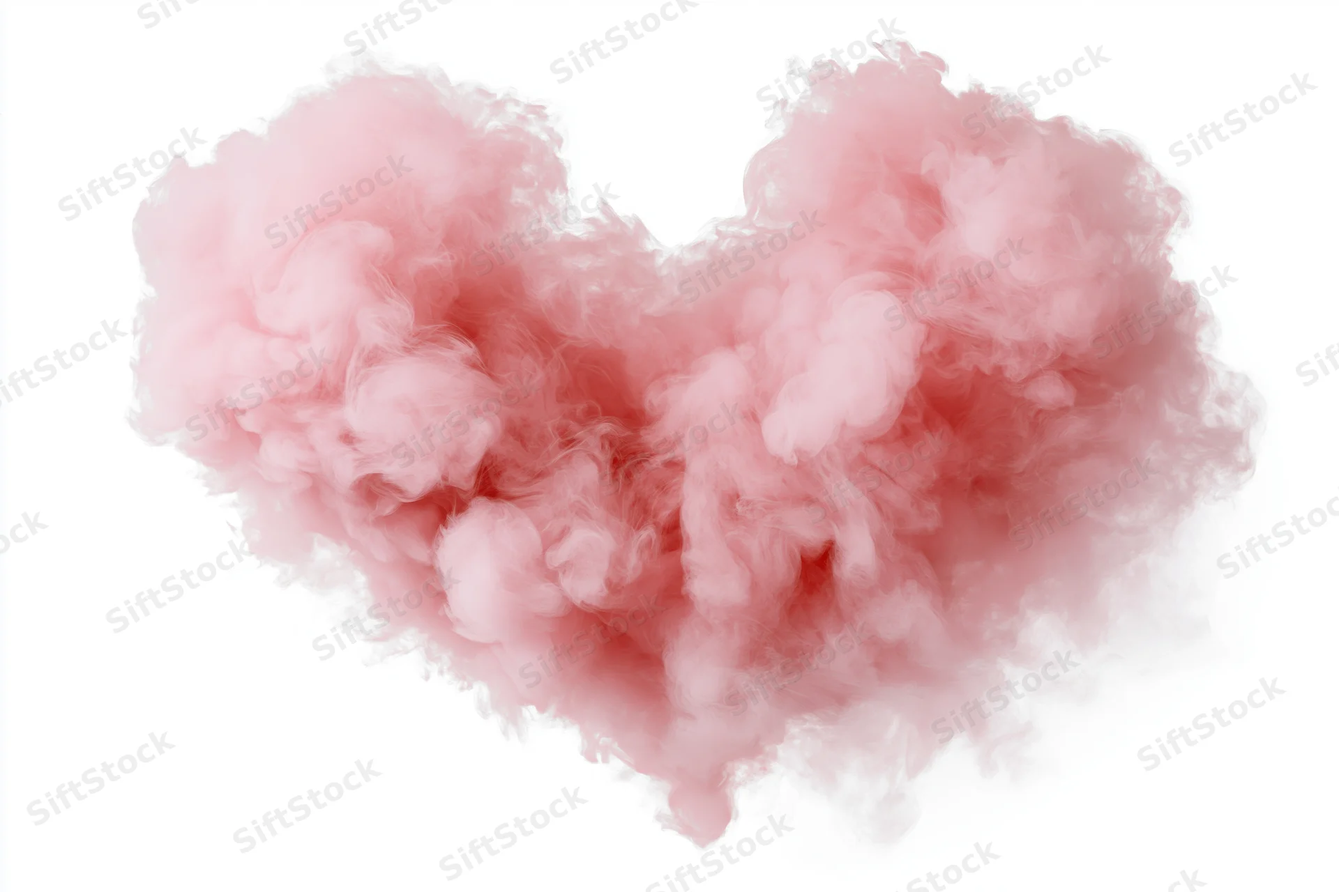 Pink smoke forming a heart shape against white background