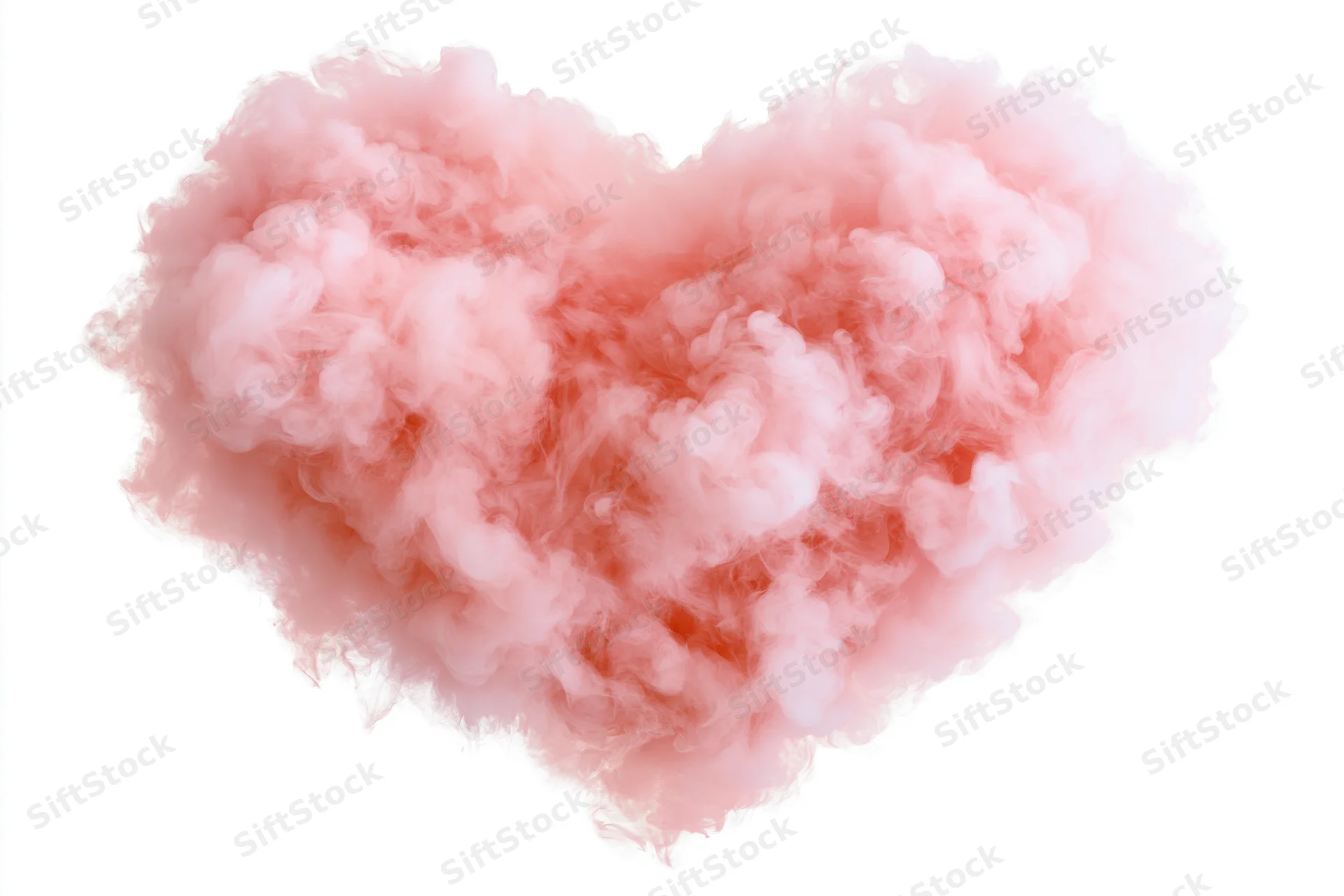 Pink smoke forming a heart shape isolated on white background
