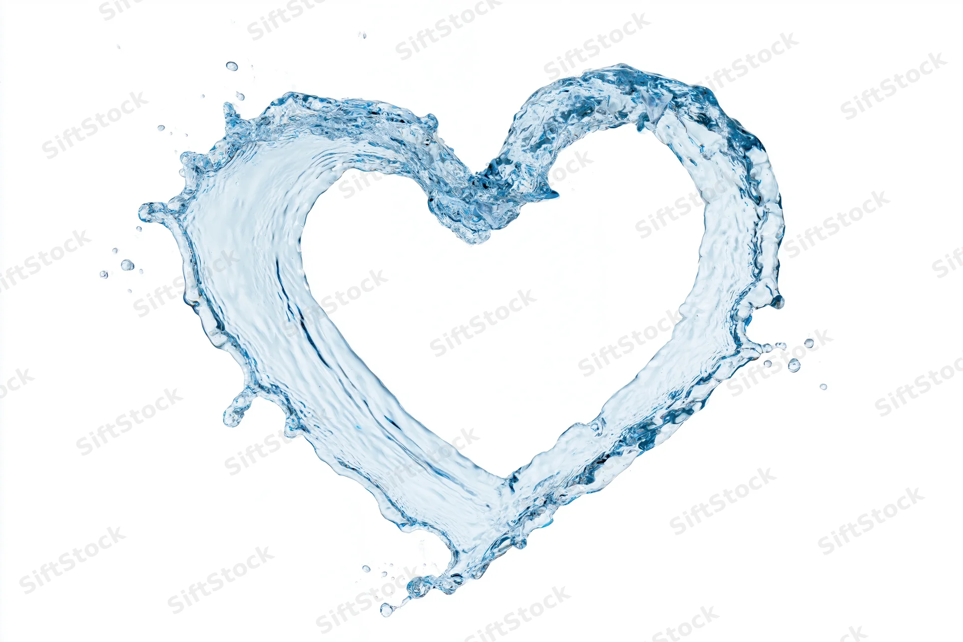 Water splash forming a heart shape isolated on white background