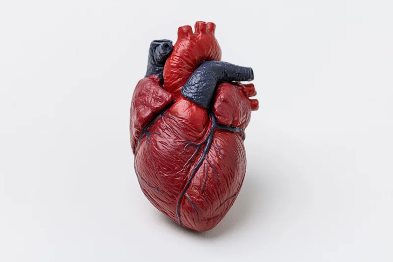 Anatomical human heart model on plain white background