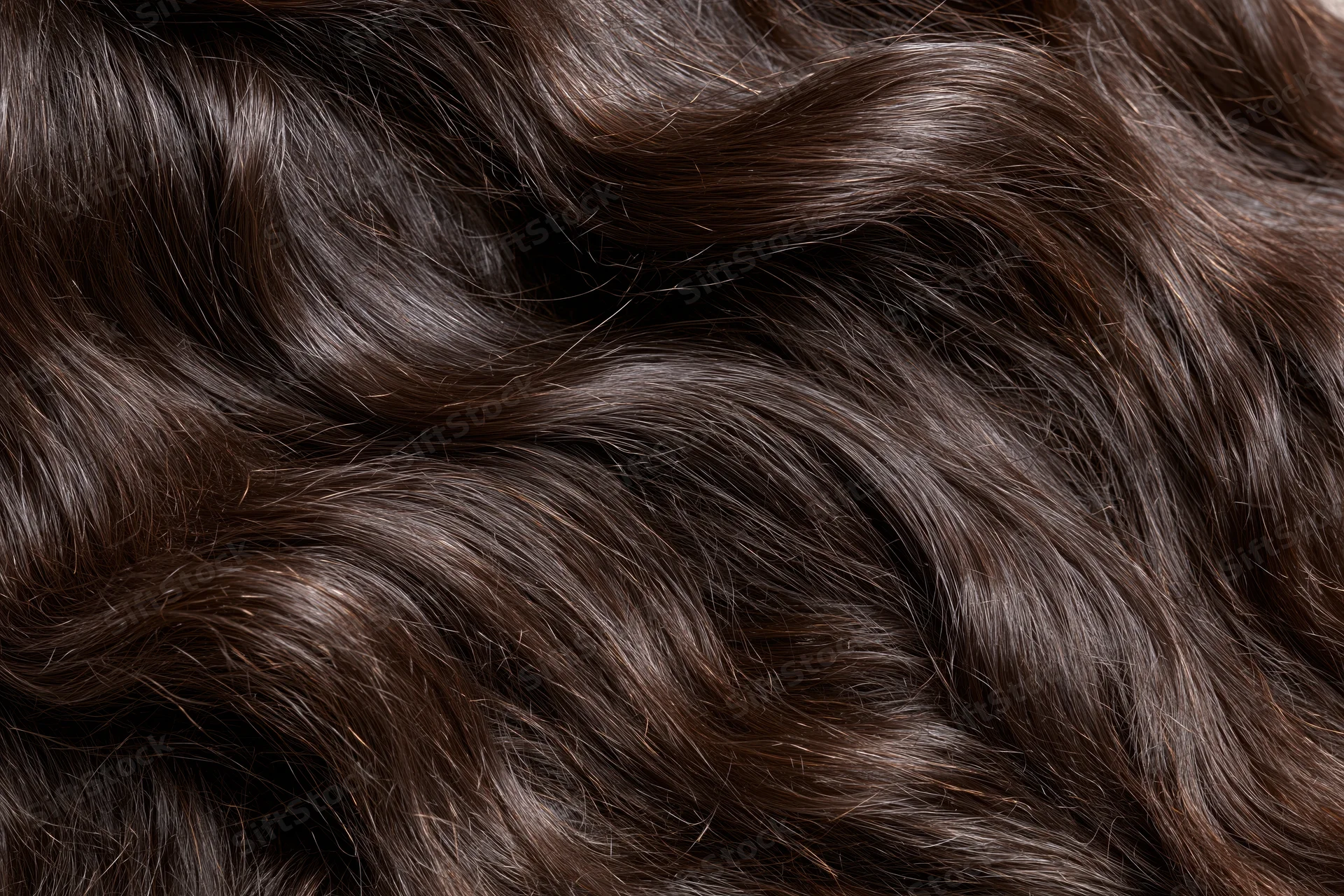 Close-up of dark brown wavy hair filling the frame
