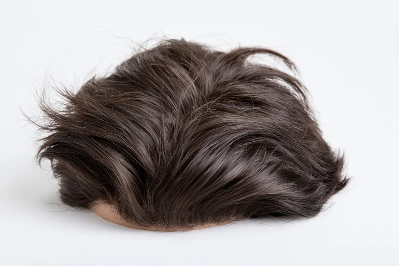 Dark brown mens hairpiece wig isolated on white background