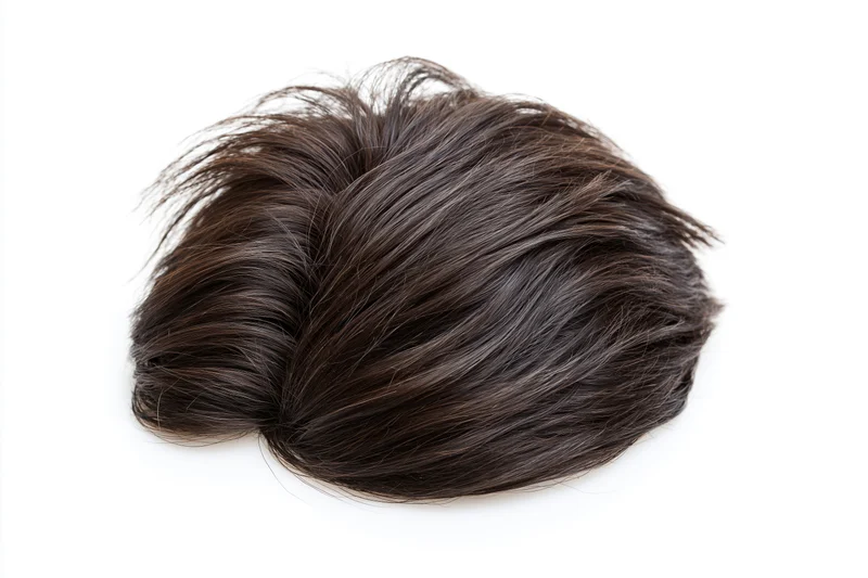 Dark brown men's hairpiece wig isolated on white background