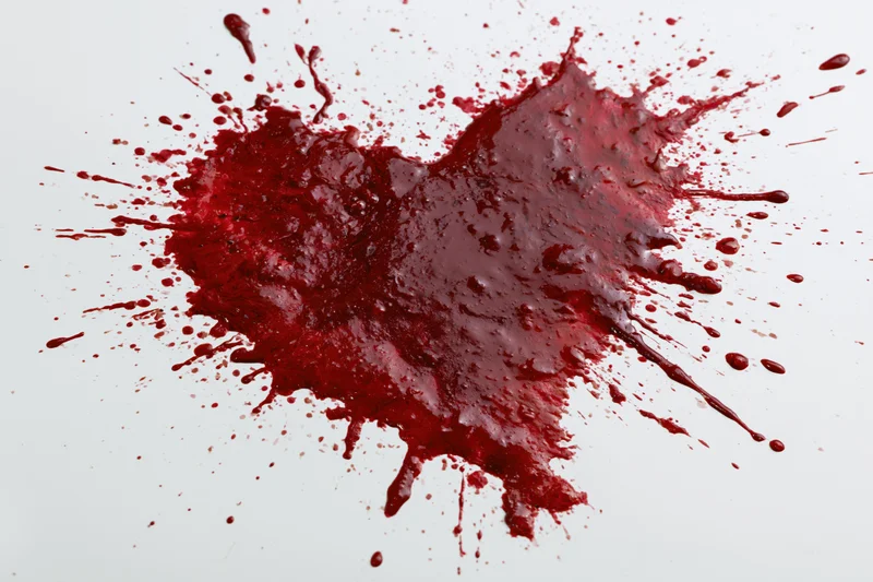 Dark crimson paint splattered into a rough heart shape on white background