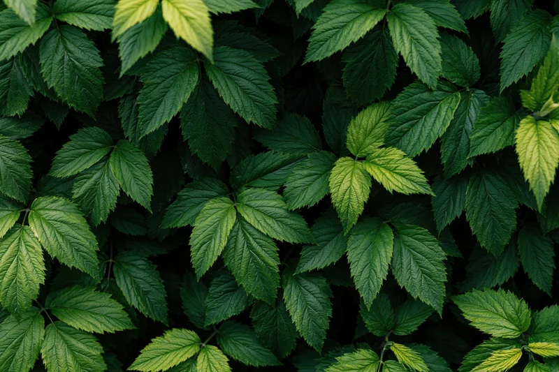 Dense canopy of serrated green leaves filling the frame