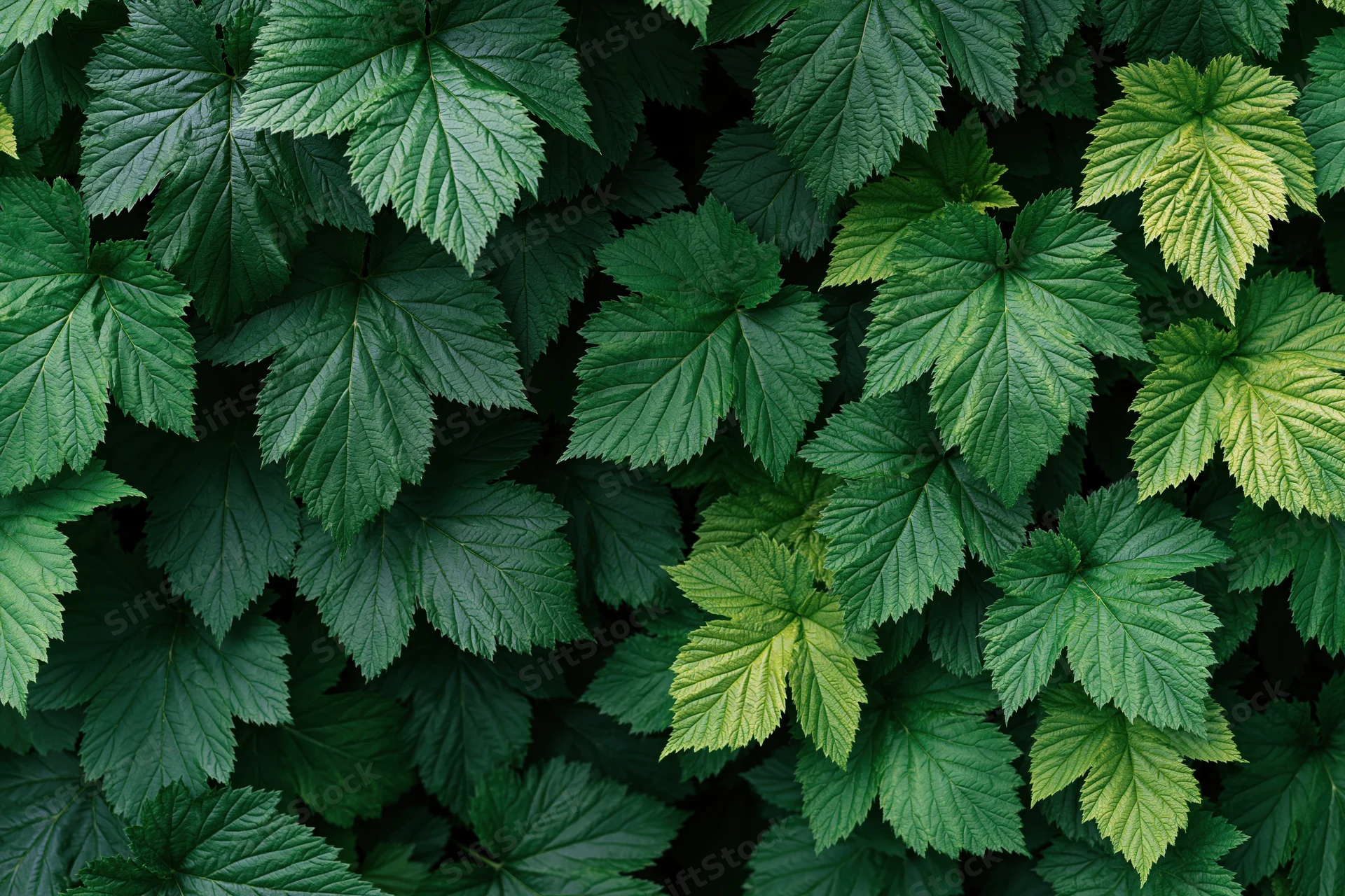 Dense canopy of serrated green leaves filling the frame