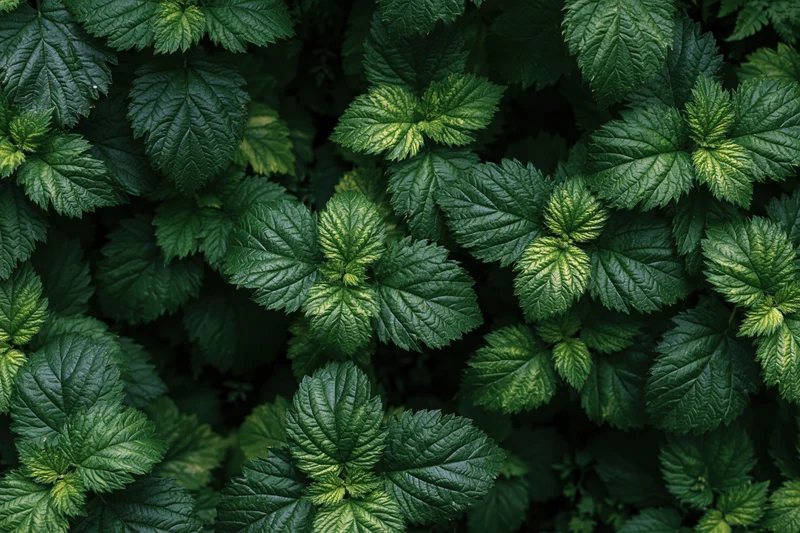 Dense canopy of serrated green leaves filling the frame