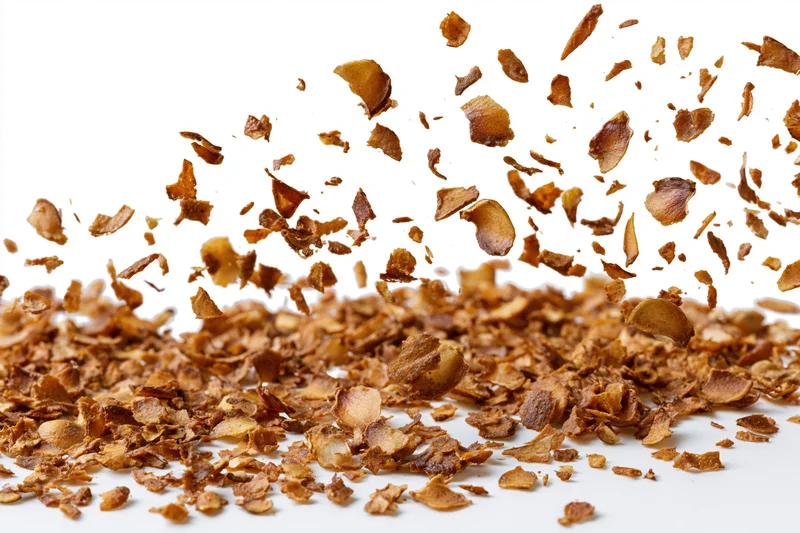 Dried herb flakes scattering on white surface