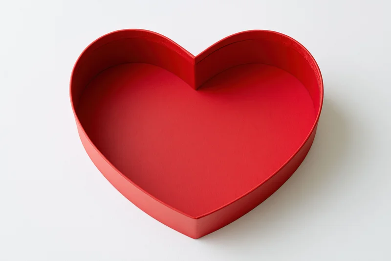Red heart-shaped gift box lid empty on white background