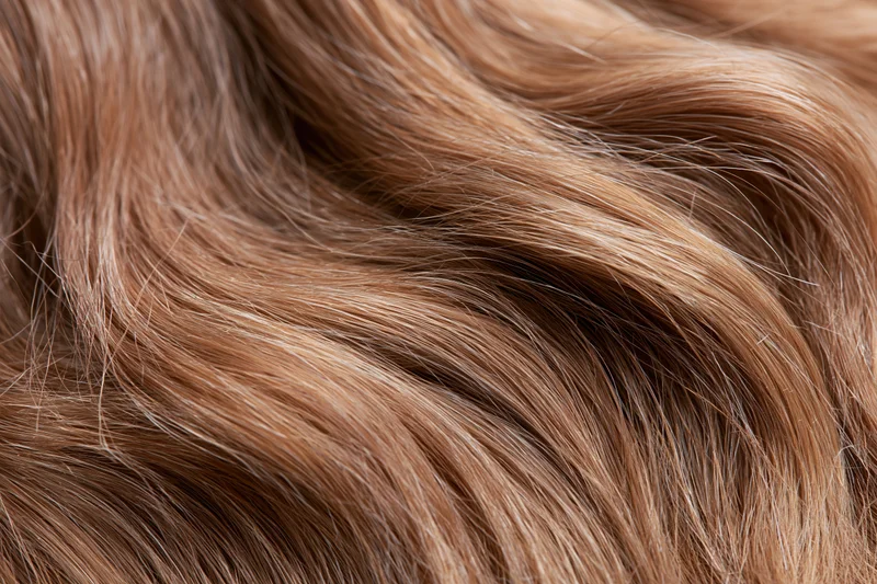 Closeup of flowing medium-brown hair showing texture and shine