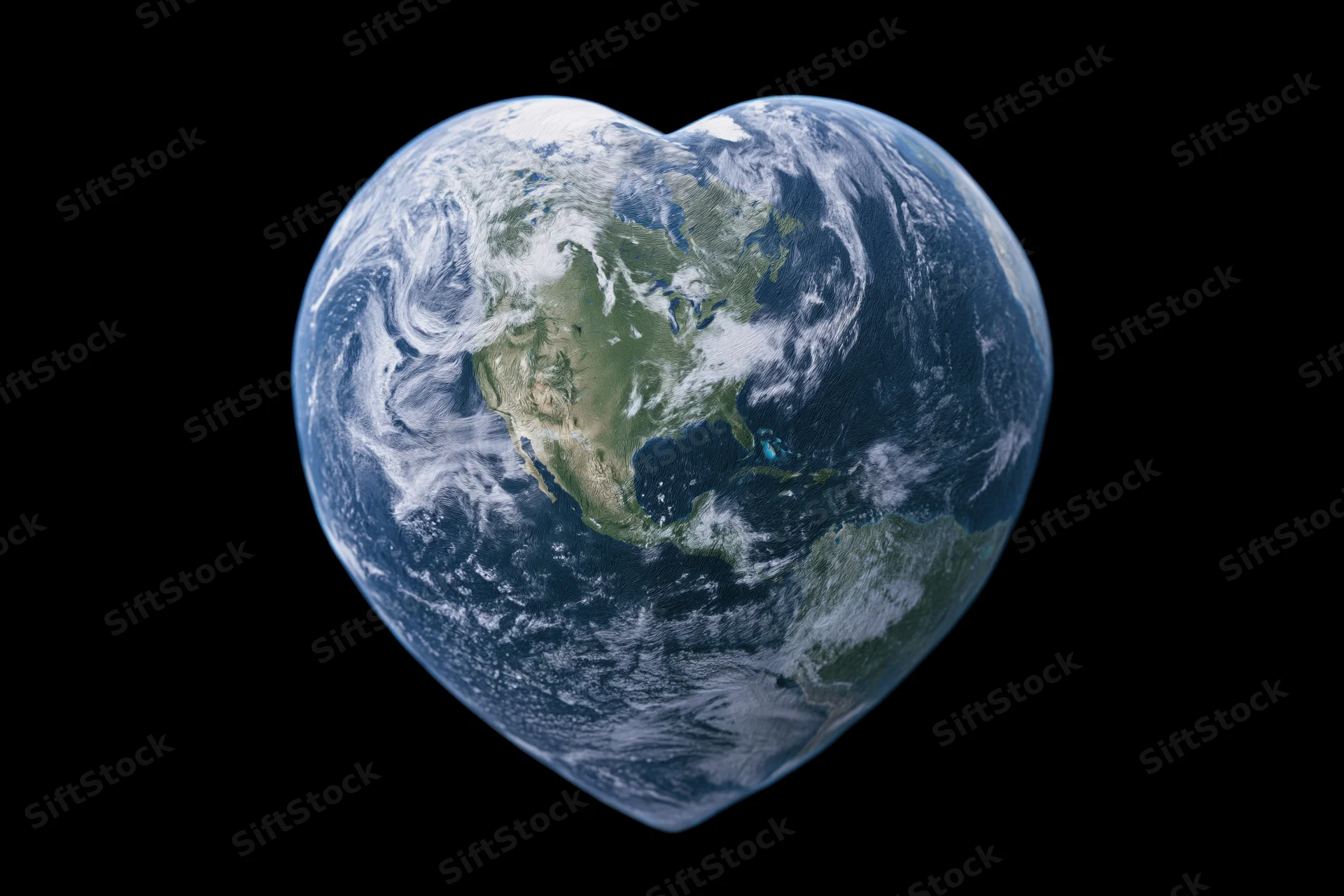 Heart-shaped earth floating in deep space