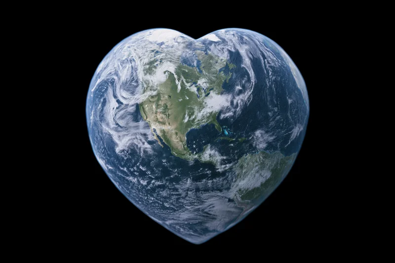 Heart-shaped earth floating in deep space