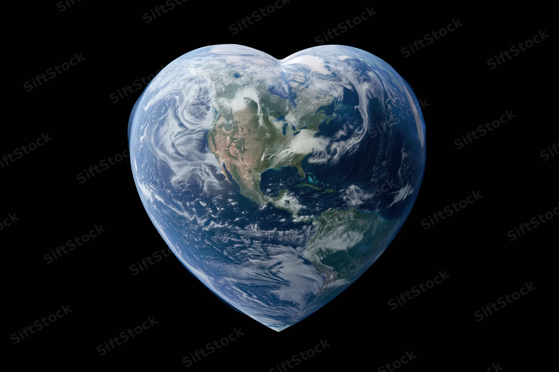 Heart-shaped planet earth floating in deep space