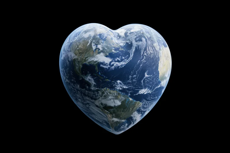 Heart-shaped planet earth floating in deep black space