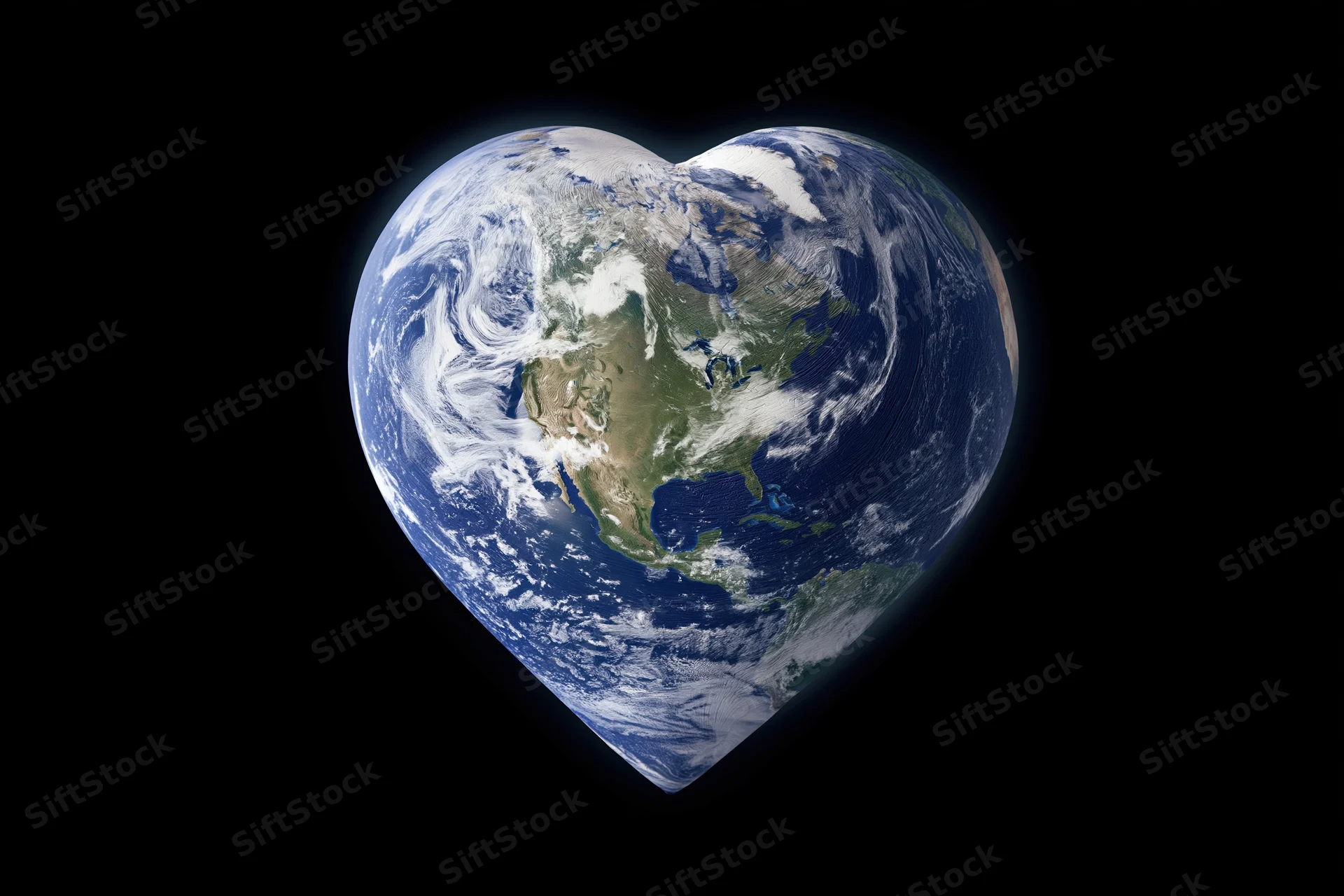 Heart-shaped planet earth floating in deep black space