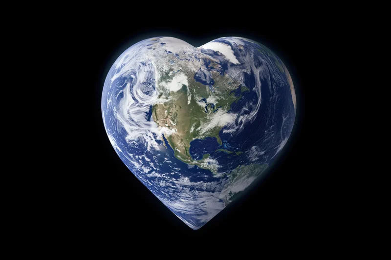 Heart-shaped planet earth floating in deep black space