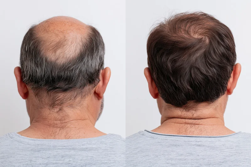 Back of a man’s head showing hair loss before and after treatment