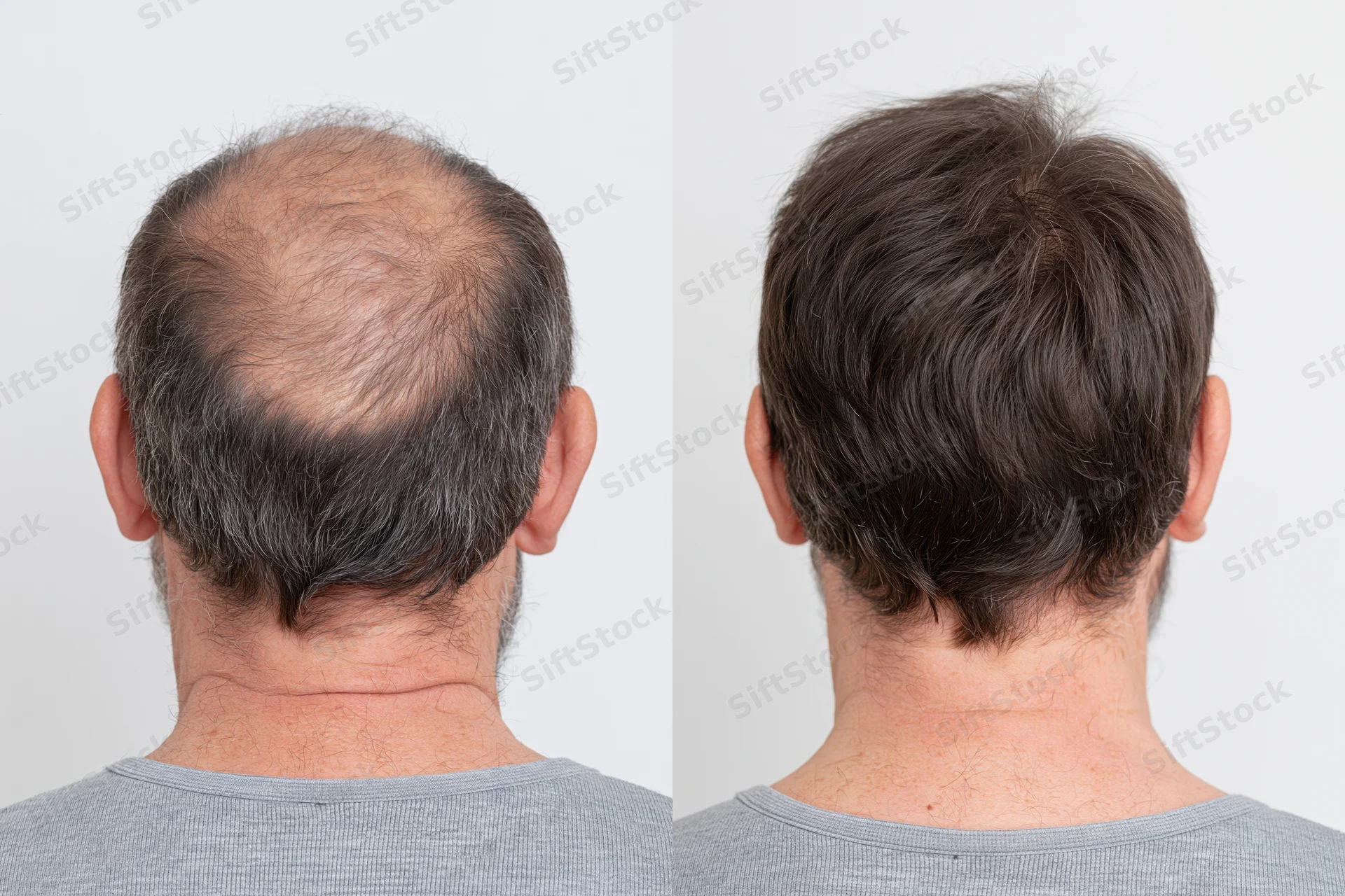 Back of a man's head showing hair loss before and after treatment