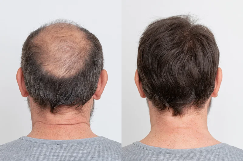 Back of a man's head showing hair loss before and after treatment