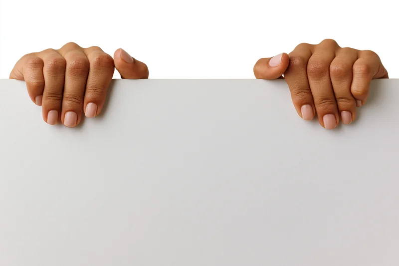 Two hands gripping the top edge of a white blank sign