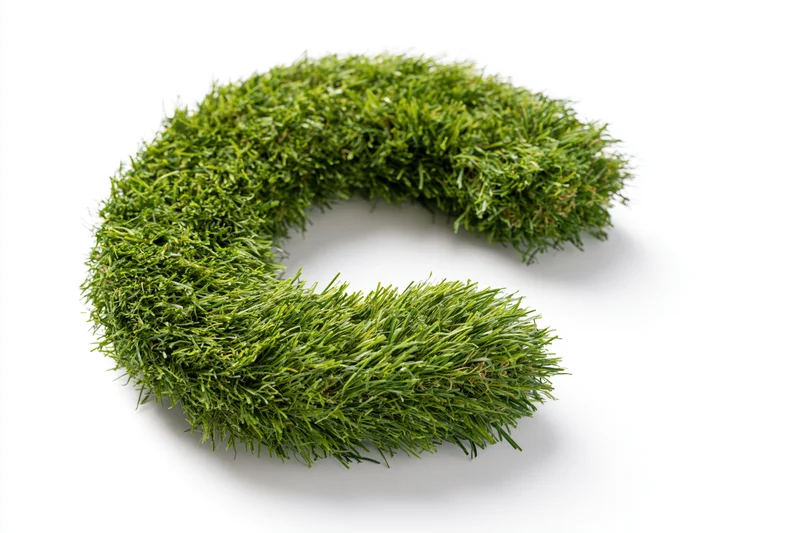 Grass formed into a bold letter c shape on white background