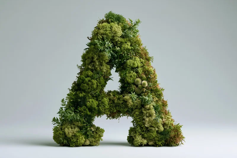 Capital letter a shaped from dense living moss on a white background