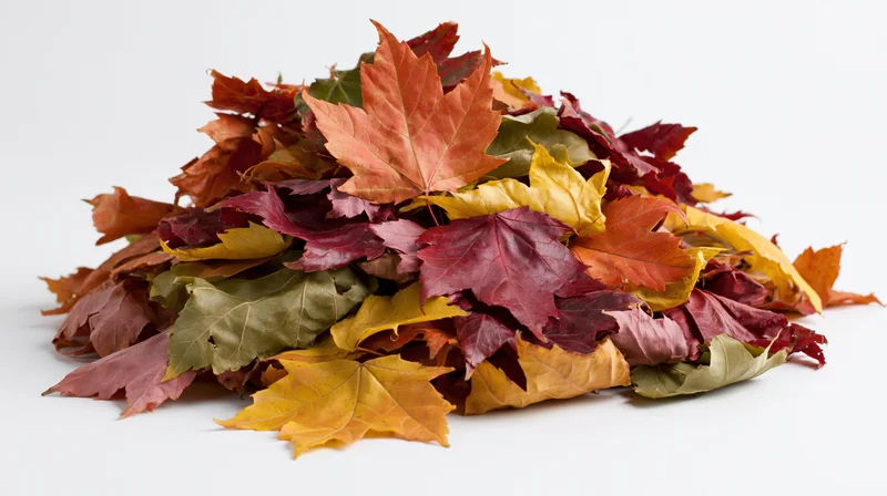 Loose pile of fallen maple leaves heaped together mass